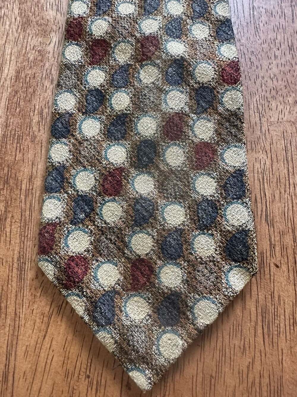 Canali Milano Silk Tie Made in Italy Brown Multi Geometric Paisley Dot Pattern